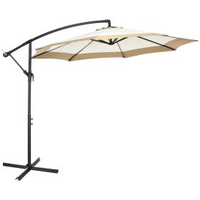 Outsunny 10 ft Offset Umbrella, with Easy Crank and Stable Base for Patio Living Spaces,Tan