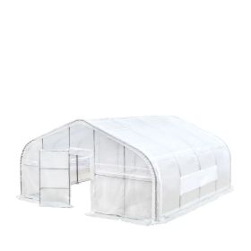 20' x 20' Tunnel Greenhouse Grow Tent w/12 Mil Ripstop Leno Mesh Cover, Cold Frame, Roll-up Windows, Peak Ceiling Roof, TMG-GH2020