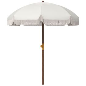 Outsunny Portable Sunshade: 6.2' Elegant White, Travel-Friendly Beach Umbrella with Vent and Ruffles, Includes Bag|