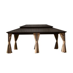 12' X 20' Hardtop Gazebo, Aluminum Metal Gazebo with Galvanized Steel Double Roof Canopy, Curtain and Netting, Permanent Gazebo Pavilion for Part