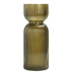 Green Translucent Ribbed Glass Tabletop Vase
