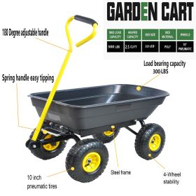 Foldable Multi-Functional Garden Dump Wagon Cart with Steel Frame 10 Inch Pneumatic Tires 55L Heavy Duty Utility Cart 300lb Capacity for Yard Law