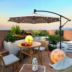 10 ft Outdoor Patio Umbrella Solar Powered LED Lighted Sun Shade Market Waterproof 8 Ribs Umbrella with Crank and Cross Base for Garden Deck Back
