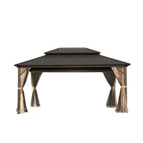 10' X 14' Hardtop Gazebo, Aluminum Metal Gazebo with Galvanized Steel Double Roof Canopy, Curtain and Netting, Permanent Gazebo Pavilion for Part
