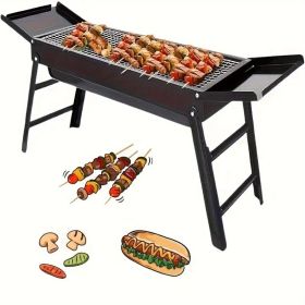 23" Lightweight Charcoal BBQ Grill, Collapsible Stainless Steel Design for Picnics & Beach Parties - Portable Outdoor Grill with Detachable Grate (Color: black-1pc-Both sides can be opened)