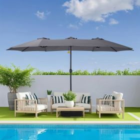 Double Sided Outdoor Market Umbrella with Crank Extra Large Patio Garden Pool Backyard Beach Umbrella Beige (Color: Gray)