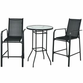3 Pieces Outdoor Patio Bar Table Stool Set (Color: Black)