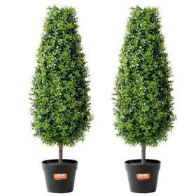 VEVOR 2 Pack 3' Artificial Boxwood Topiary Tree Faux Plant UV Decor In/Outdoor (Shape: Tower Shape, size: 36 inch)