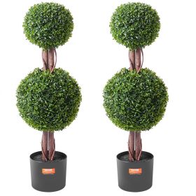 VEVOR 2 Pack 3' Artificial Boxwood Topiary Tree Faux Plant UV Decor In/Outdoor (Shape: Double Spherical, size: 36 inch)