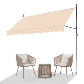 Support Canopy Polyester Fabric Aluminum Iron Frame Retractable Adjustable Shade Shelter Outdoor Sun Protection Portable Durable Lightweight for (Color: Khaki, size: 300*120*(200-300) cm)