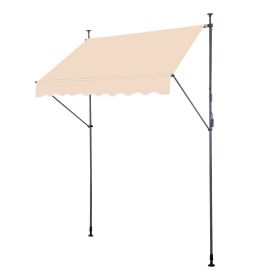 Support Canopy Polyester Fabric Aluminum Iron Frame Retractable Adjustable Shade Shelter Outdoor Sun Protection Portable Durable Lightweight for (Color: Khaki, size: 200*120*(200-300) cm)