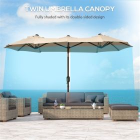 Double Sided Outdoor Market Umbrella with Crank Extra Large Patio Garden Pool Backyard Beach Umbrella Beige (Color: Beige)