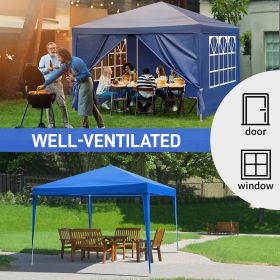 10x10 Feet Black Outdoor Pergola - Durable iron pipe frame and waterproof PE fabric portable and easy to install perfect for patio vacations fest (Style: 4-Sided, Color: Blue)