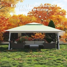 13x13FT Outdoor Pop Up Canopy Tent with Netting Adjustable Height Top Heavy Duty Steel Frame UV50 Plus Sun Protection Easy Setup Shelter for Camp (Color: Olive Green + Linen Gray)