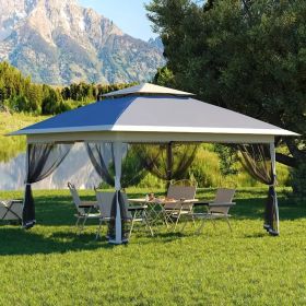 13x13FT Outdoor Pop Up Canopy Tent with Netting Adjustable Height Top Heavy Duty Steel Frame UV50 Plus Sun Protection Easy Setup Shelter for Camp (Color: Navy Blue + Linen Gray)
