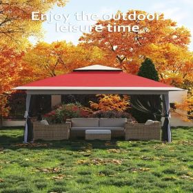 13x13FT Outdoor Pop Up Canopy Tent with Netting Adjustable Height Top Heavy Duty Steel Frame UV50 Plus Sun Protection Easy Setup Shelter for Camp (Color: Red and light gray)