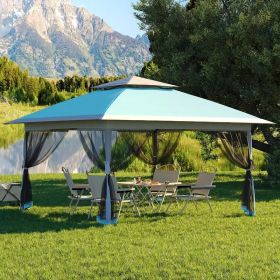 13x13FT Outdoor Pop Up Canopy Tent with Netting Adjustable Height Top Heavy Duty Steel Frame UV50 Plus Sun Protection Easy Setup Shelter for Camp (Color: Light Blue + Light Gray)